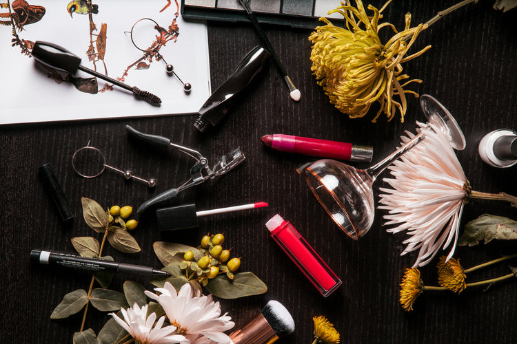 A flatlay of assorted beauty products