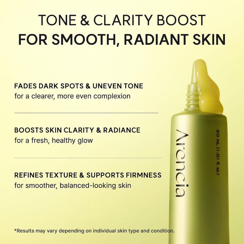Fades dark spots and uneven tone, boosts skin clarity and radiance, refines texture and supports firmness