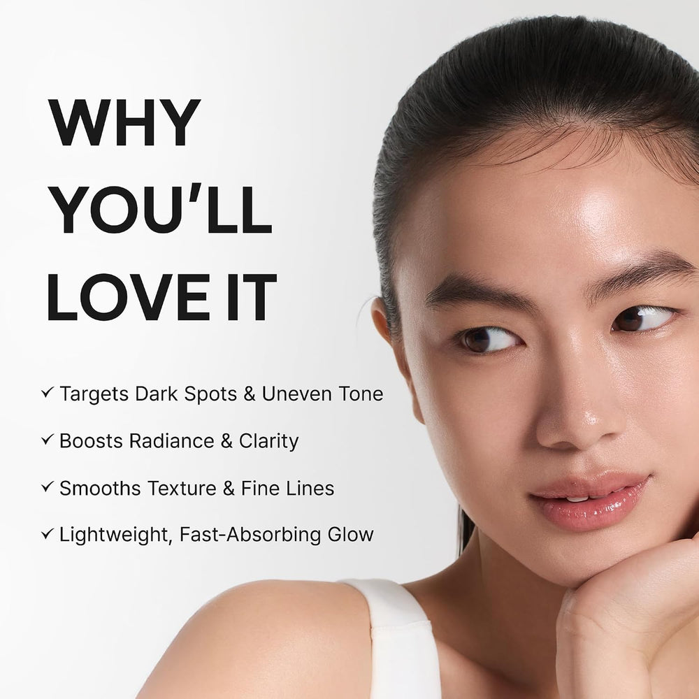 Why you'll love it: targets dark spots and uneven tone, boosts radiance and clarity, smooths texture and fine lines, lightweight and fast-absorbing